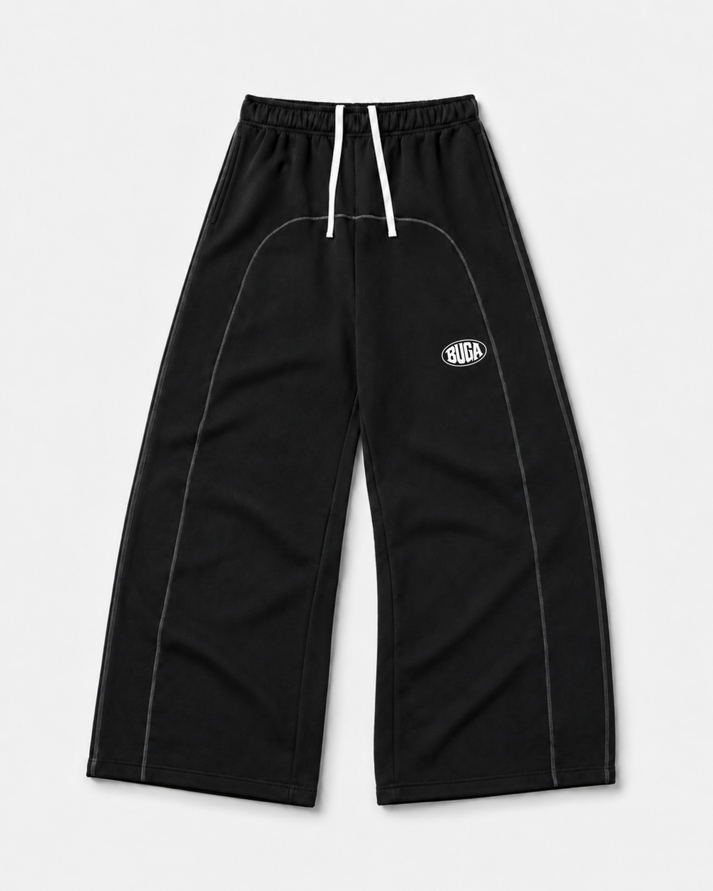 BUGA Signature Panel Pants in black – heavyweight wide-leg streetwear pants