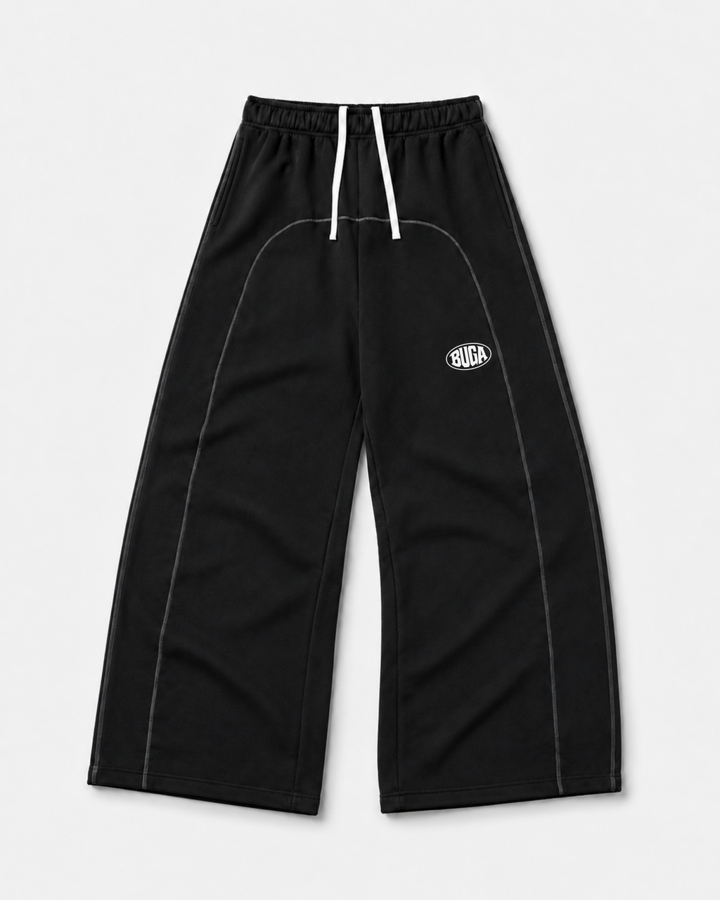 BUGA Signature Panel Pants in black – heavyweight wide-leg streetwear pants