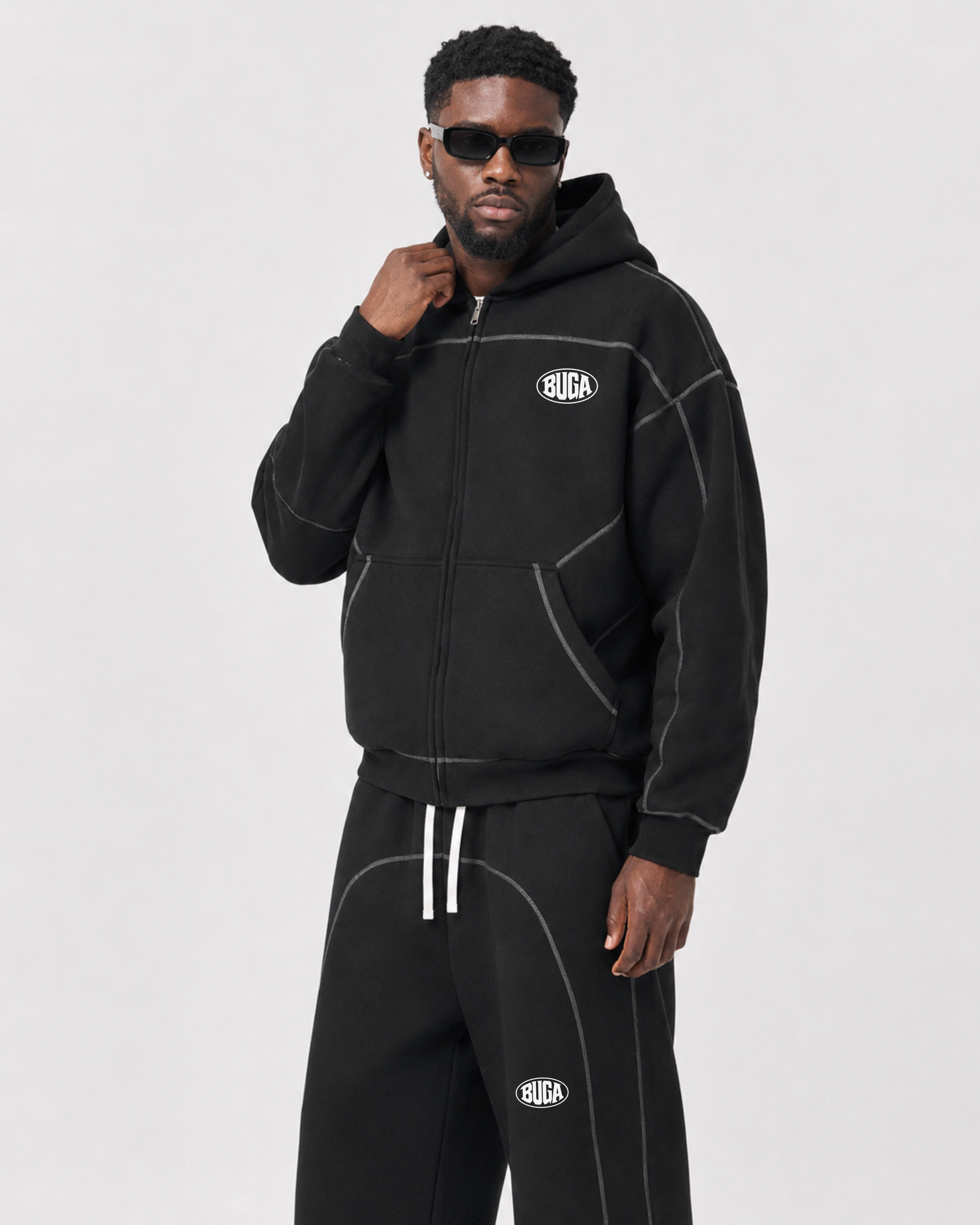 BUGA SIGNATURE PANEL ZIP HOODIE