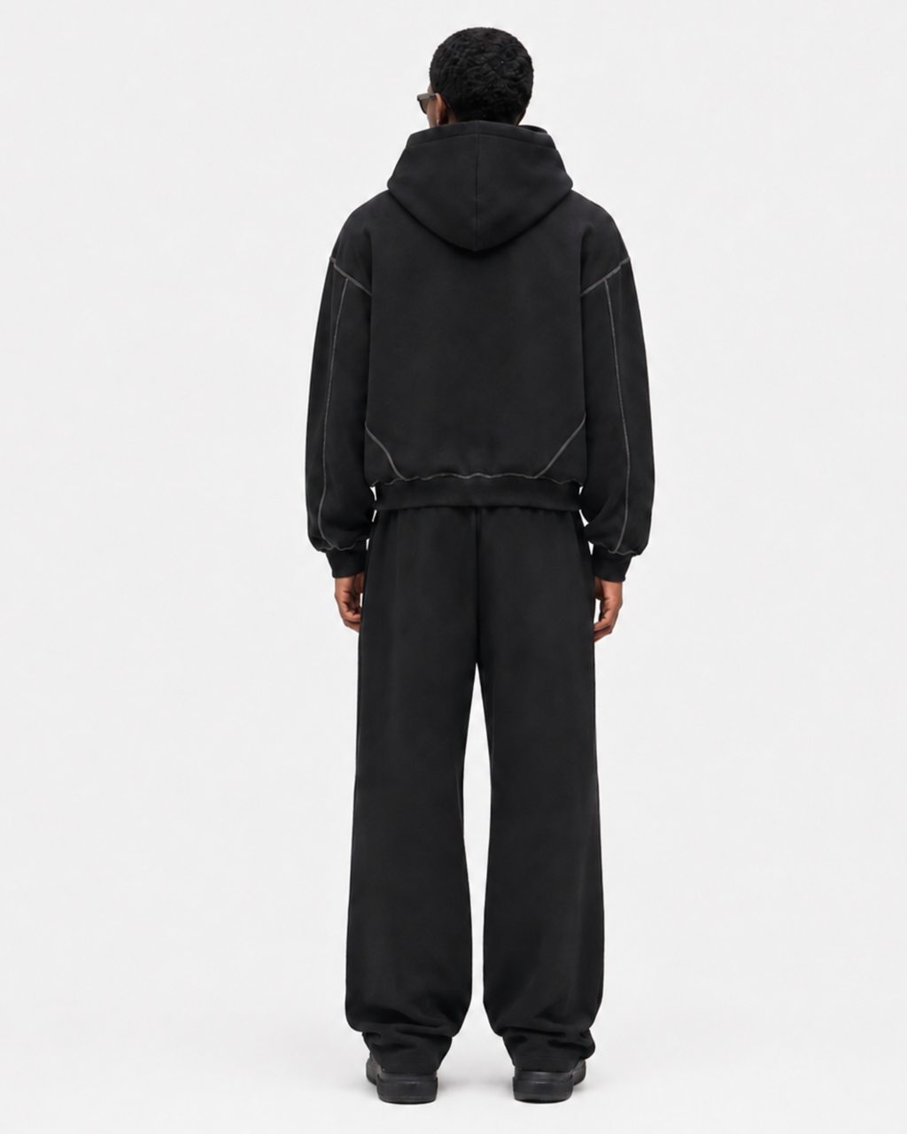 BUGA Signature Panel set – black heavyweight streetwear hoodie and pants