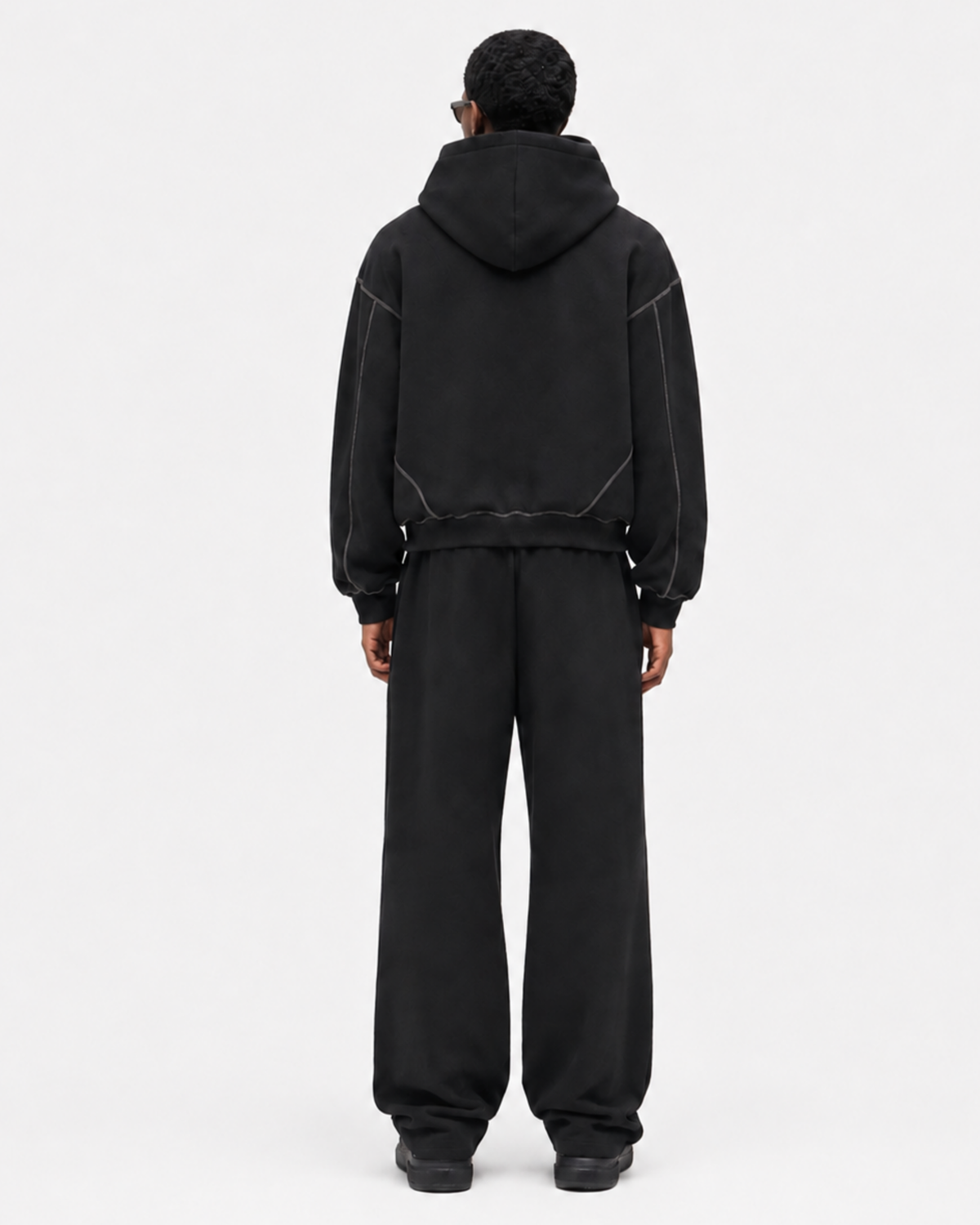 BUGA Signature Panel set – black heavyweight streetwear hoodie and pants