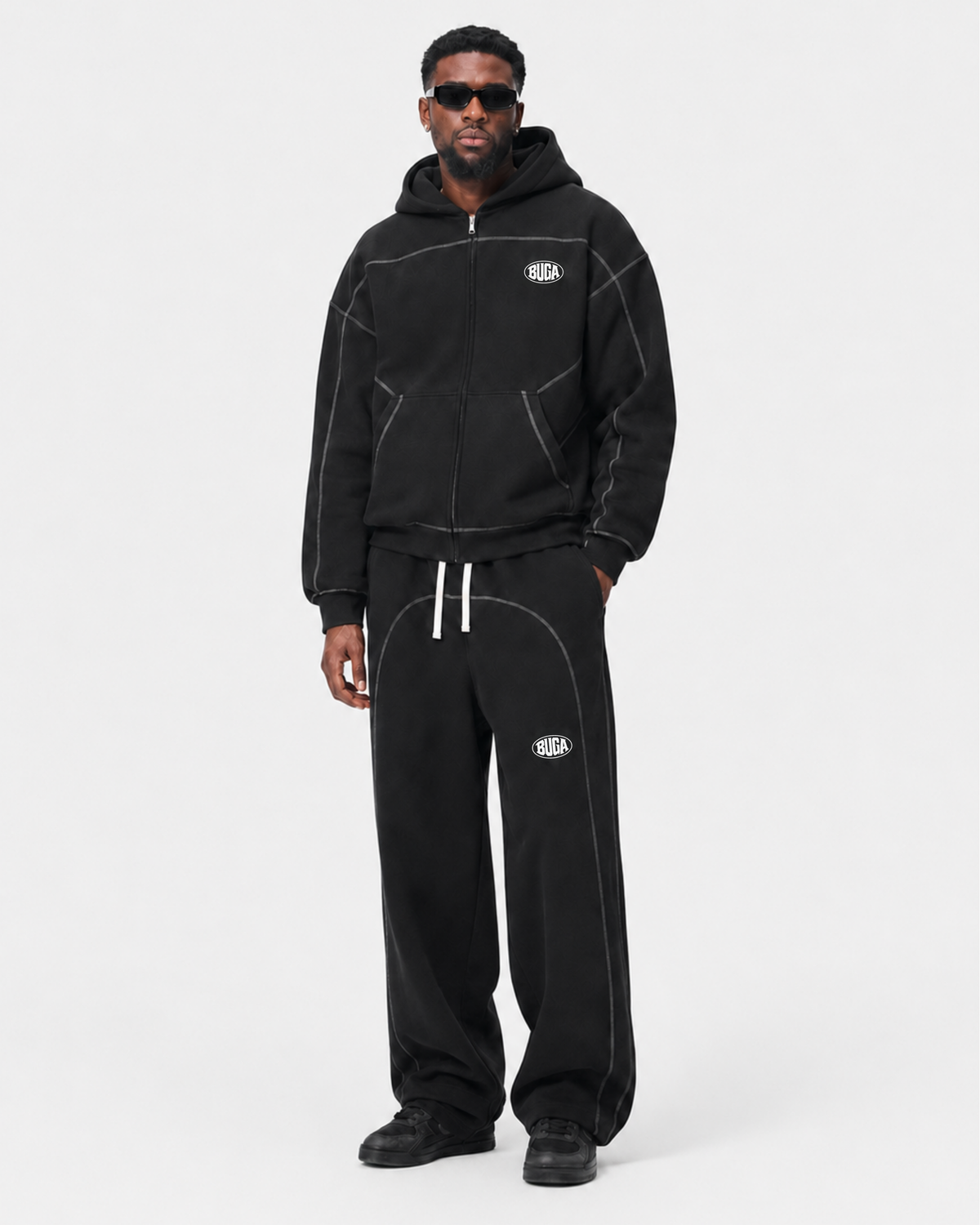 BUGA Signature Panel set in black – coordinated hoodie and wide-leg pants