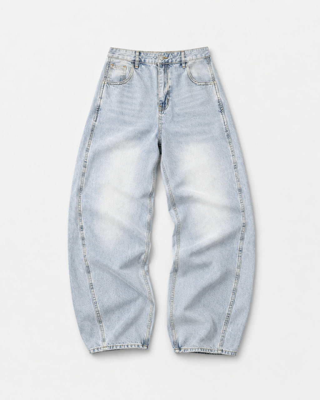BUGA Eroded Barrel Jeans in Ice Wash – heavyweight barrel-leg denim