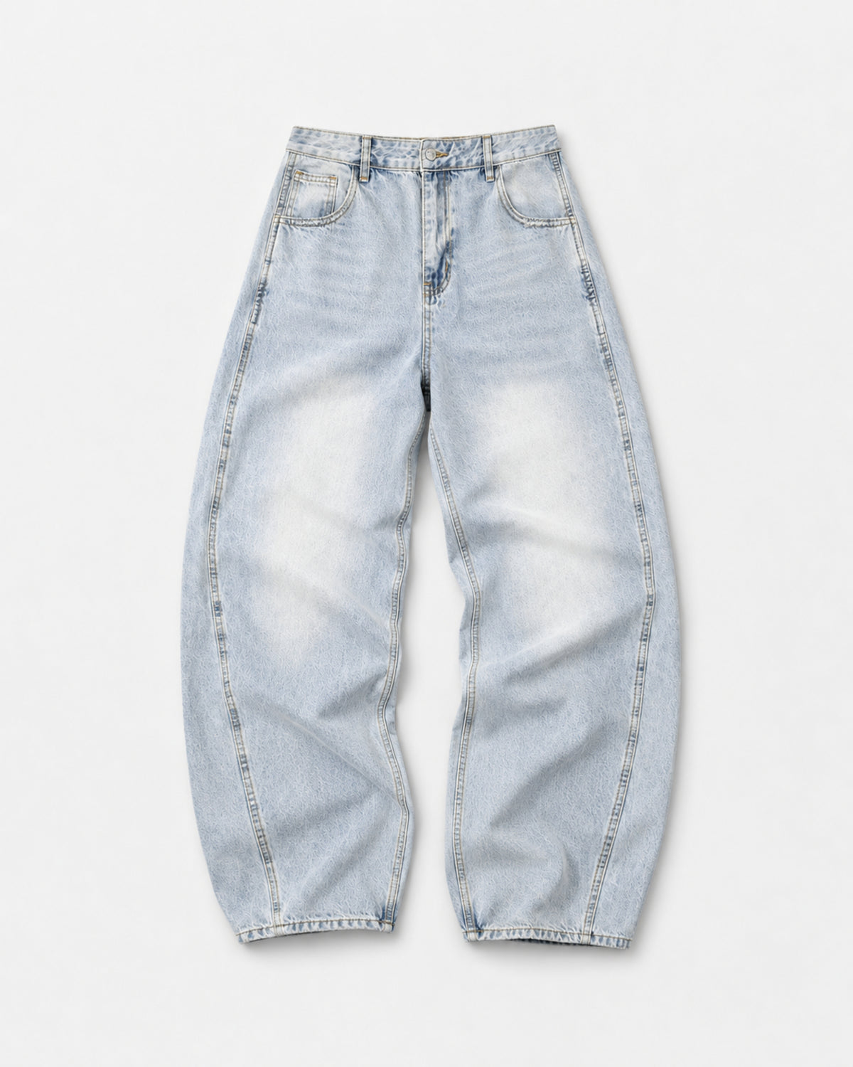 BUGA Eroded Barrel Jeans in Ice Wash – heavyweight barrel-leg denim