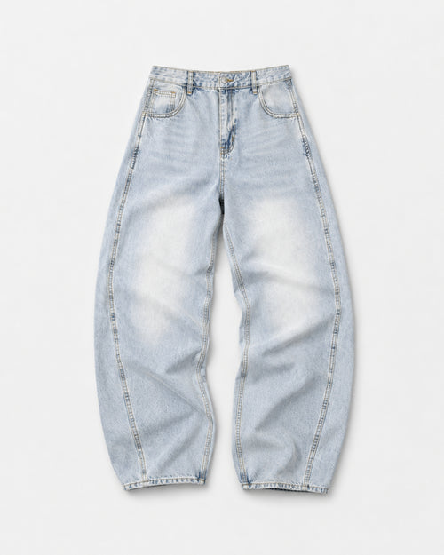 BUGA Eroded Barrel Jeans in Ice Wash – heavyweight barrel-leg denim