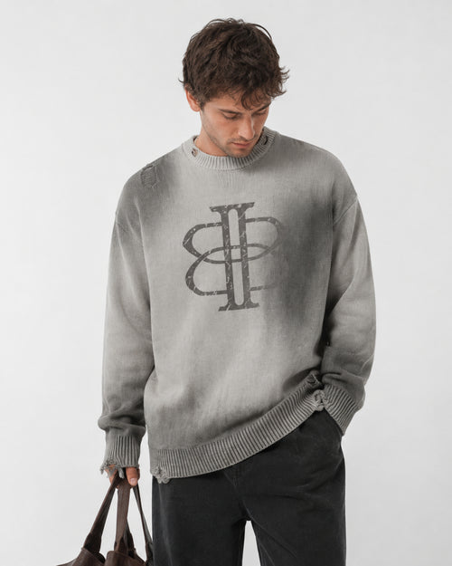 BUGA Eroded Sweater in Mineral Ash – heavyweight cotton product view