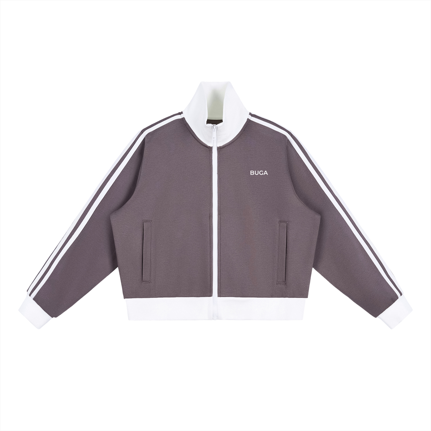 Contrast Side Stripe Fleece Cropped Track Jacket