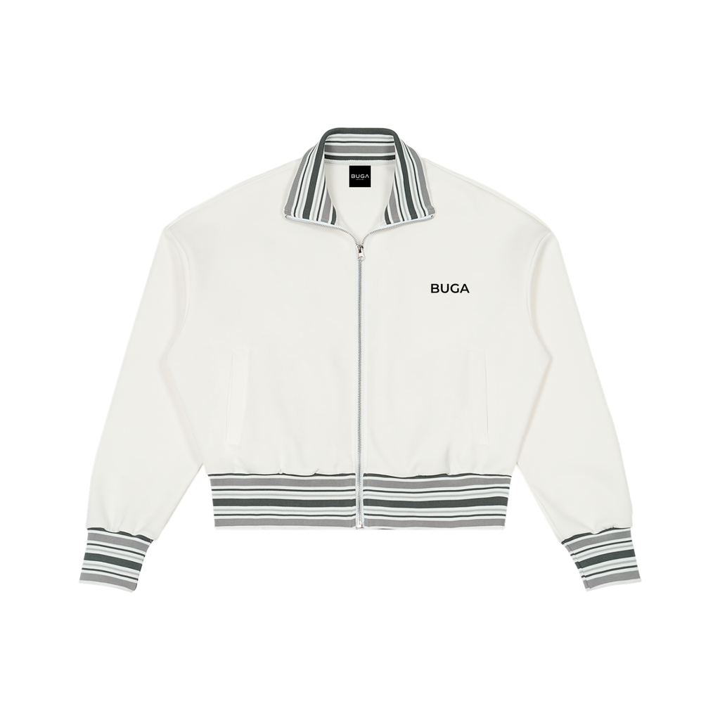 Striped Rib Collar Zip Jacket