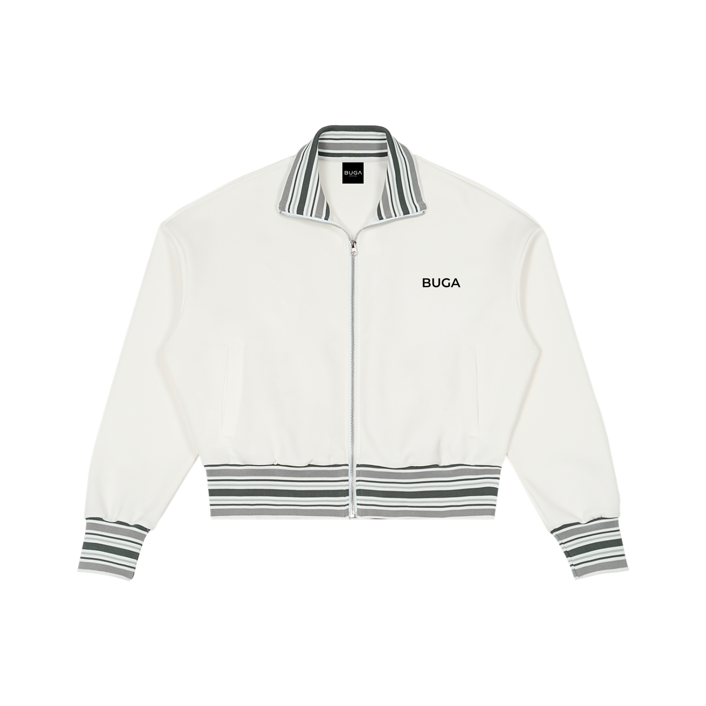 Striped Rib Collar Zip Jacket