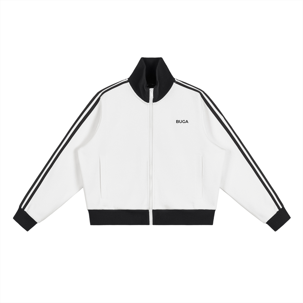 Contrast Side Stripe Fleece Cropped Track Jacket