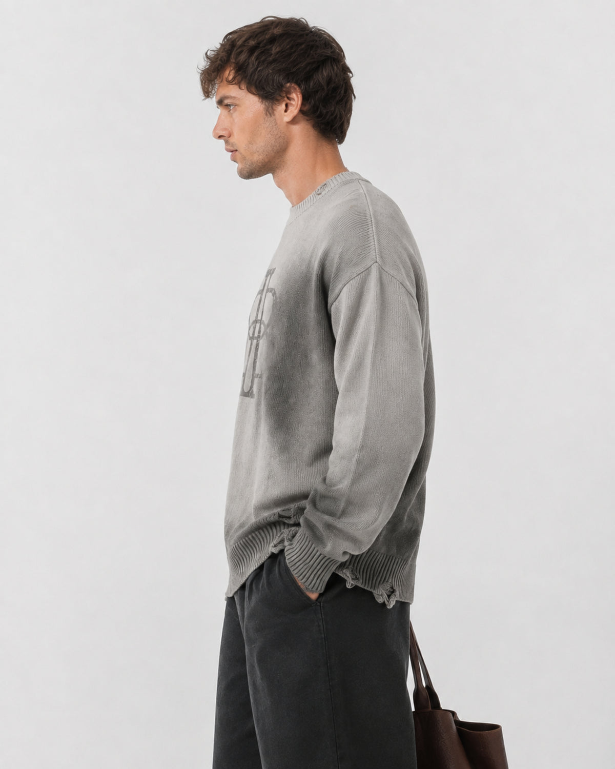 BUGA Eroded Sweater in Mineral Ash – distressed heavyweight streetwear