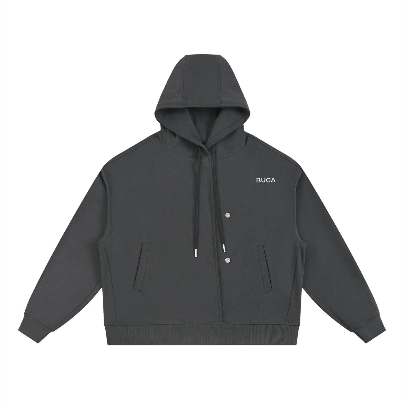 Boxy Button Placket Hoodie