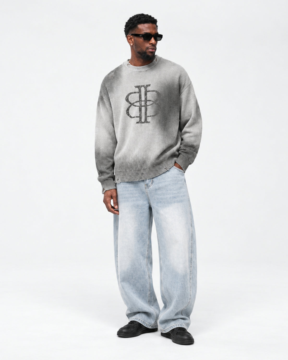 BUGA Eroded Barrel Jeans – heavyweight washed denim streetwear