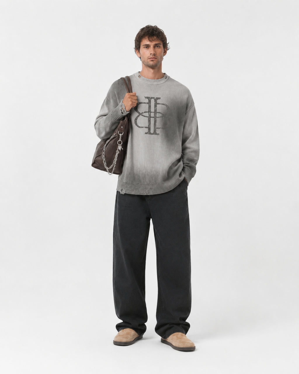 BUGA Eroded Sweater in Mineral Ash – 425 GSM cotton streetwear