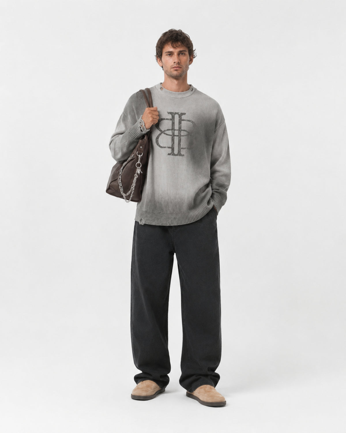 BUGA Eroded Sweater in Mineral Ash – 425 GSM cotton streetwear