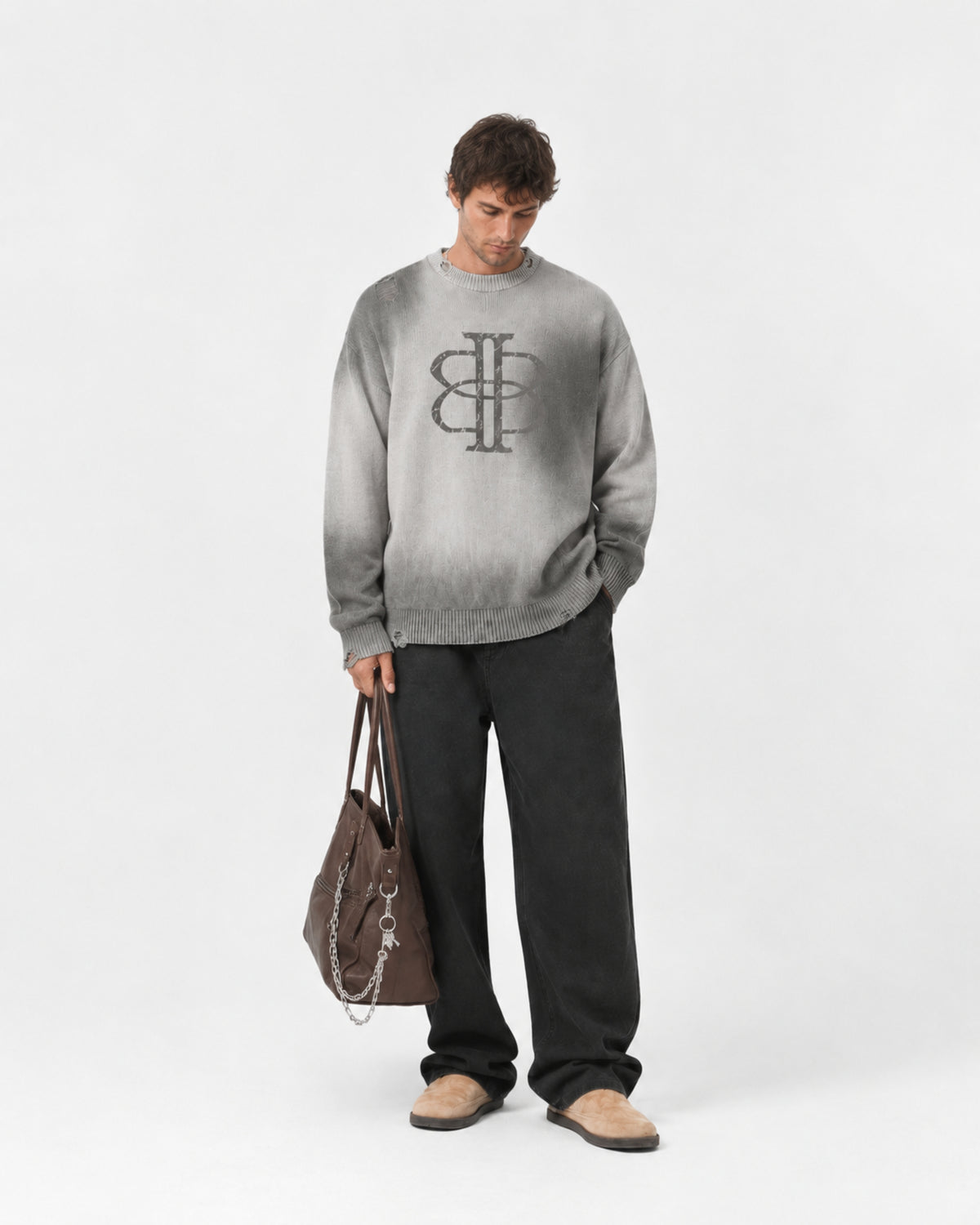 BUGA Eroded Sweater – washed Mineral Ash oversized silhouette