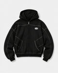 BUGA Signature Panel Zip Hoodie in black – heavyweight boxy-fit streetwear hoodie