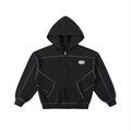 Contrast-Stitched Boxy Fleece Zip Hoodie